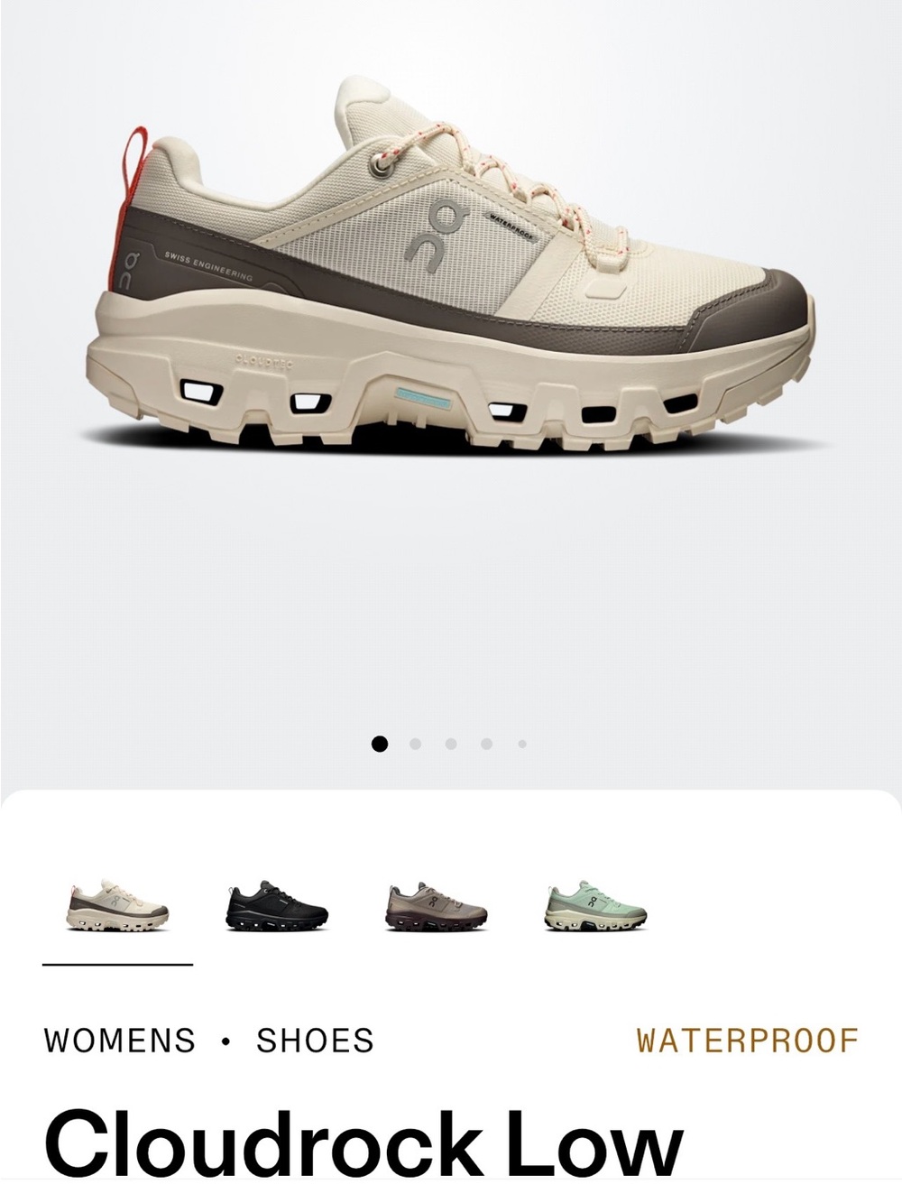 On Running Cloudrock Low Waterproof Sneaker in Cream and Brown